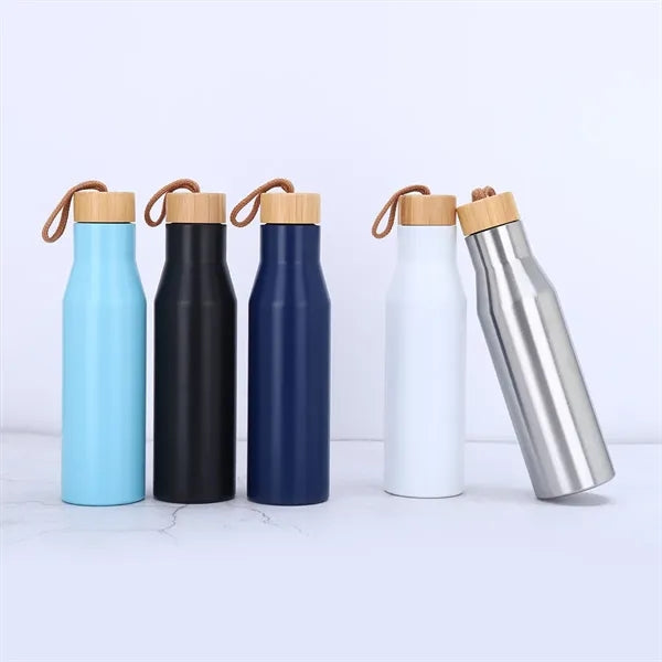 500ml Vacuum Insulated Water Bottle with Bamboo Lid and Rope