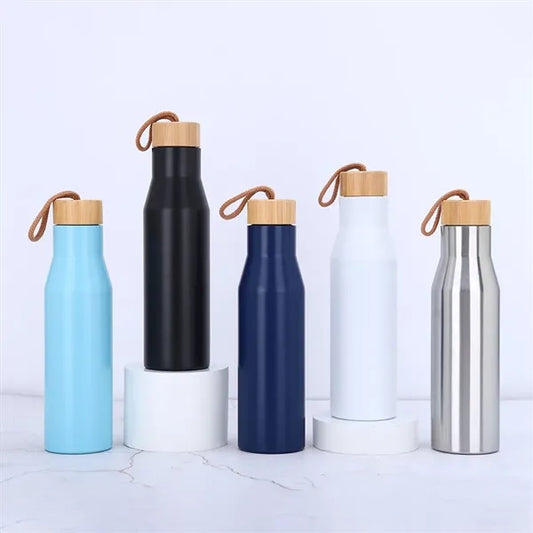 500ml Vacuum Insulated Water Bottle with Bamboo Lid and Rope