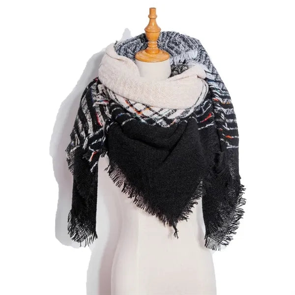 Classic tassel tartan plaid warm thick shawl scarf