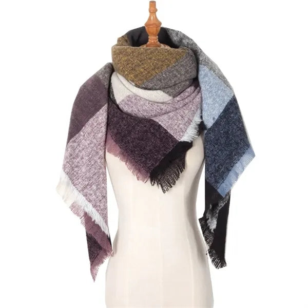 Classic tassel tartan plaid warm thick shawl scarf