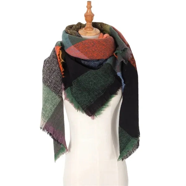 Classic tassel tartan plaid warm thick shawl scarf