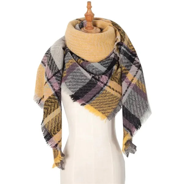 Classic tassel tartan plaid warm thick shawl scarf