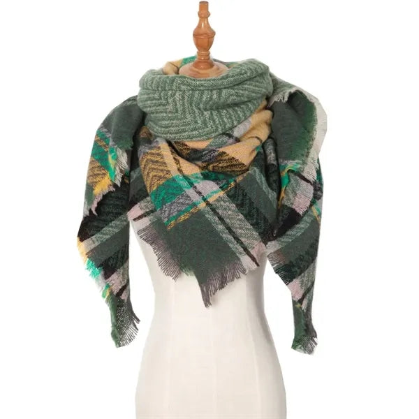 Classic tassel tartan plaid warm thick shawl scarf