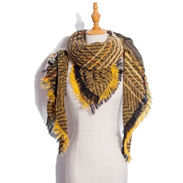 Classic tassel tartan plaid warm thick shawl scarf