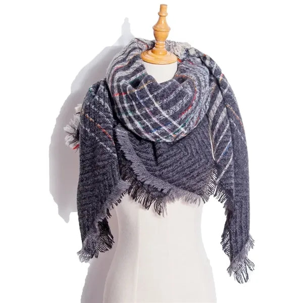Classic tassel tartan plaid warm thick shawl scarf