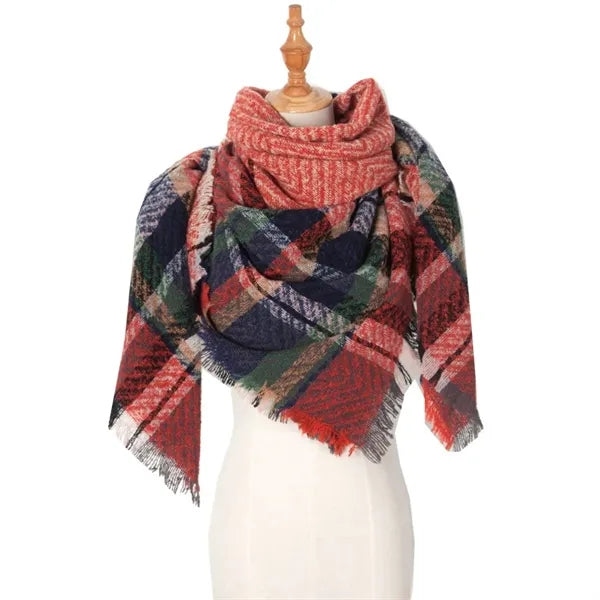 Classic tassel tartan plaid warm thick shawl scarf