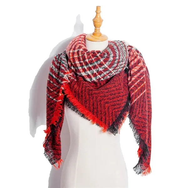 Classic tassel tartan plaid warm thick shawl scarf