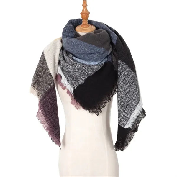 Classic tassel tartan plaid warm thick shawl scarf
