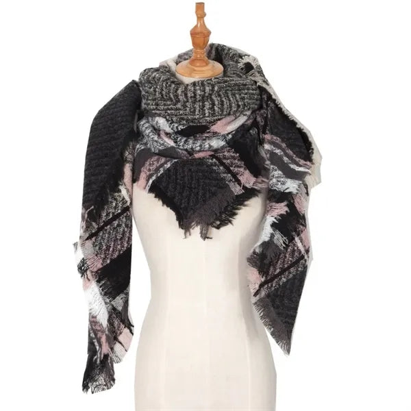 Classic tassel tartan plaid warm thick shawl scarf