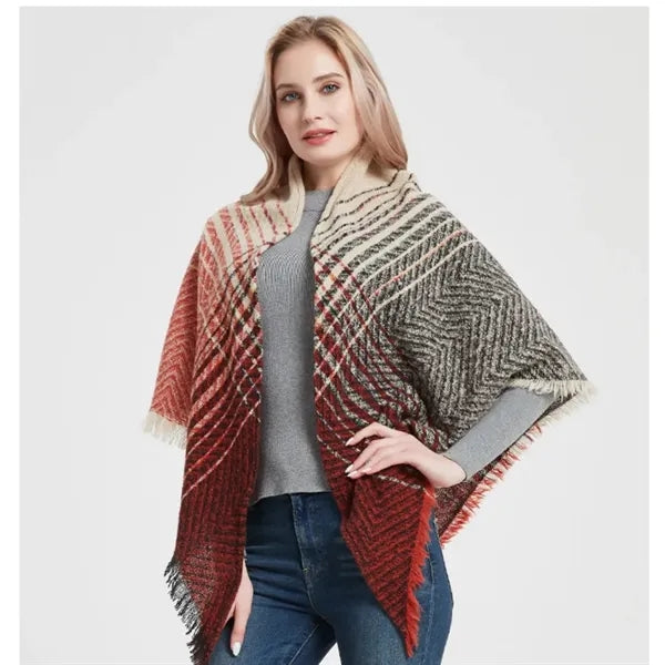 Classic tassel tartan plaid warm thick shawl scarf