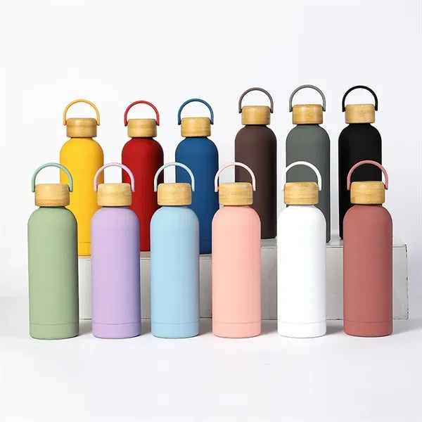 500ml Stainless Steel Sports Water Bottle with Bamboo Lid