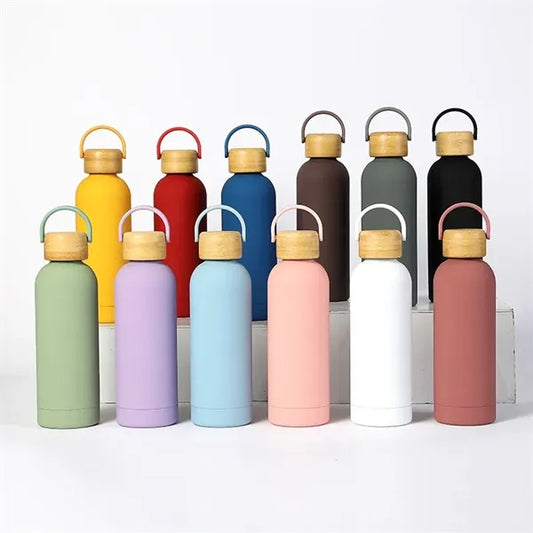500ml Stainless Steel Sports Water Bottle with Bamboo Lid