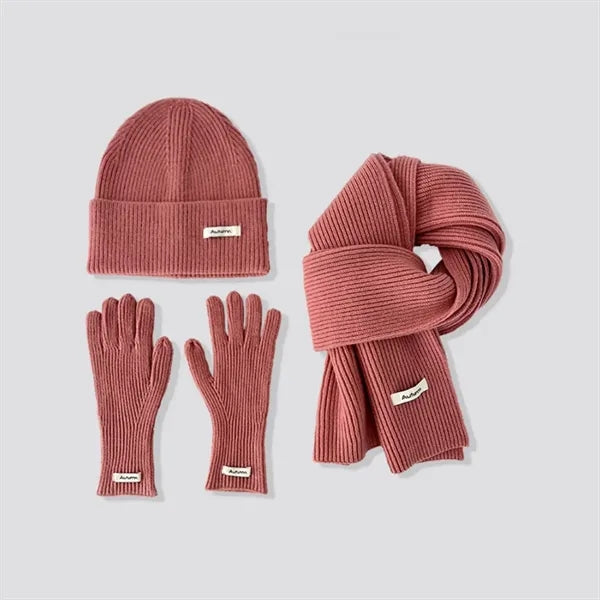 3 in 1 Womens Wool Hat Gloves & Scarf Winter Set