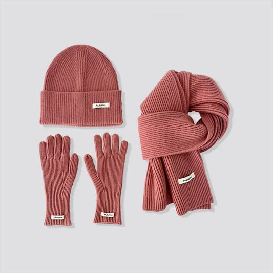 3 in 1 Womens Wool Hat Gloves & Scarf Winter Set