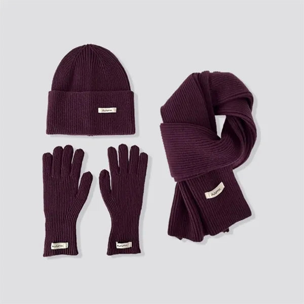 3 in 1 Womens Wool Hat Gloves & Scarf Winter Set