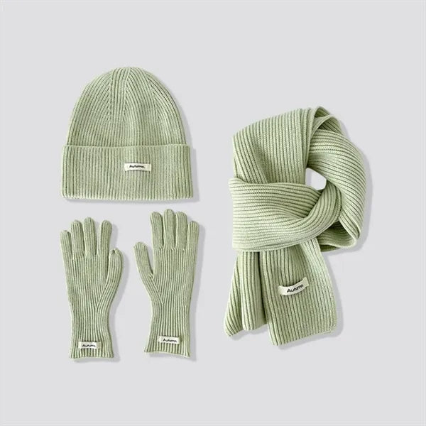 3 in 1 Womens Wool Hat Gloves & Scarf Winter Set