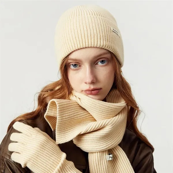 3 in 1 Womens Wool Hat Gloves & Scarf Winter Set
