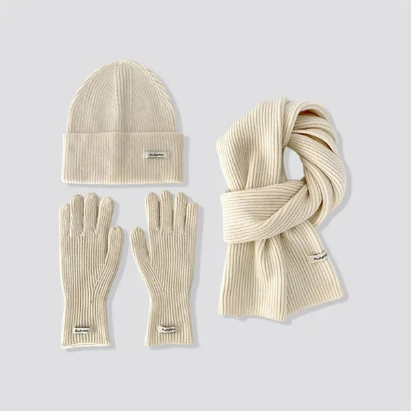 3 in 1 Womens Wool Hat Gloves & Scarf Winter Set