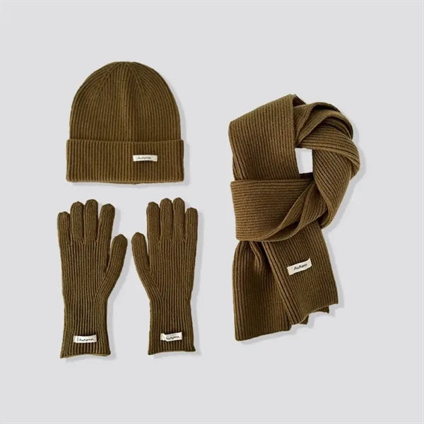 3 in 1 Womens Wool Hat Gloves & Scarf Winter Set