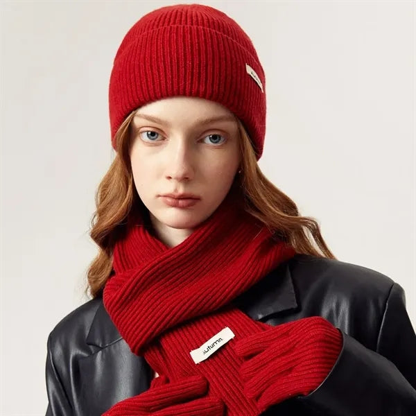 3 in 1 Womens Wool Hat Gloves & Scarf Winter Set