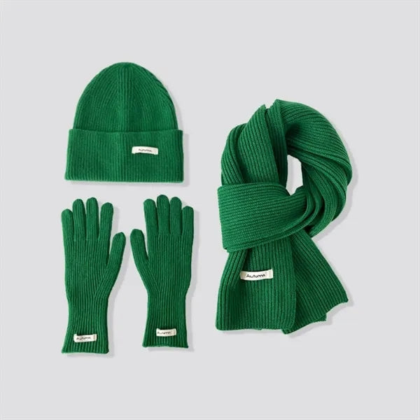3 in 1 Womens Wool Hat Gloves & Scarf Winter Set