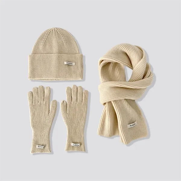 3 in 1 Womens Wool Hat Gloves & Scarf Winter Set