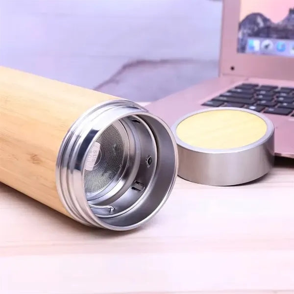 500ml Stainless Steel Bamboo Water Bottle With Tea Infuser
