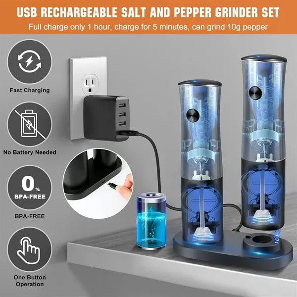 Electric Salt and Pepper Grinder Set For Kitchen