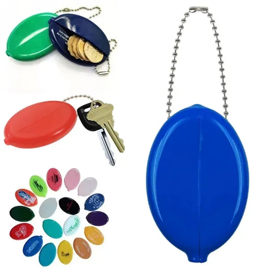 Oval Squeeze Coin Purse Change Holder with Chain Pouch