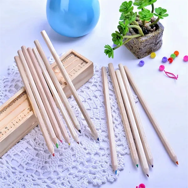 12 Colored Pencil Set With Lead Sharpener And Wooden Ruler