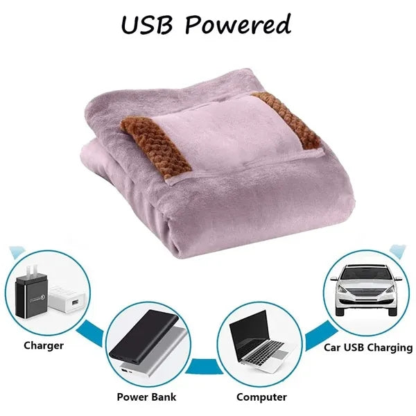 USB Plush Heating Blanket with Pocket Hand Warmer