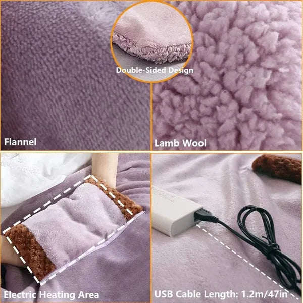 USB Plush Heating Blanket with Pocket Hand Warmer