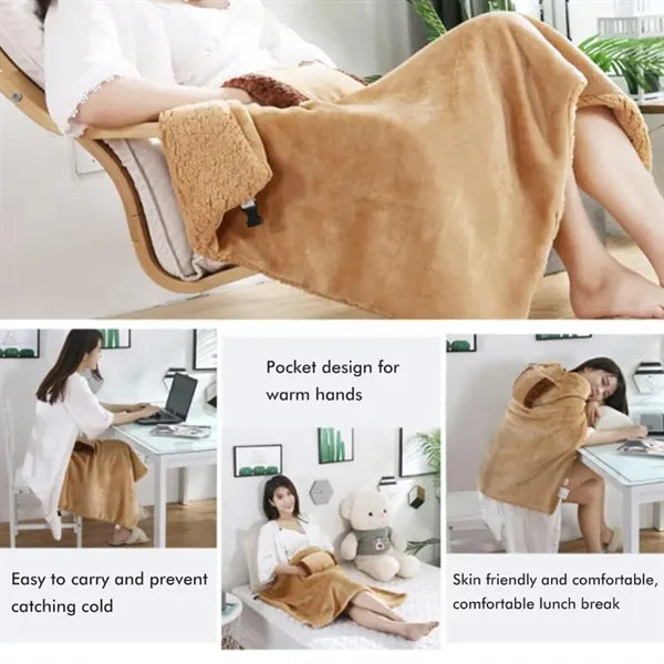 USB Plush Heating Blanket with Pocket Hand Warmer