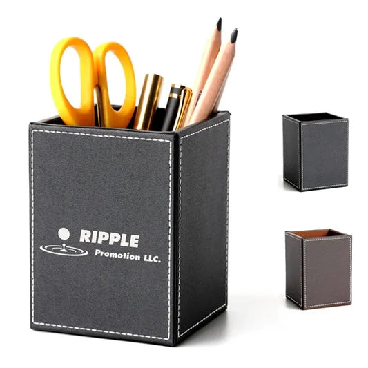 PU Leather Square Pens Pencils Holder Office Accessorie Box