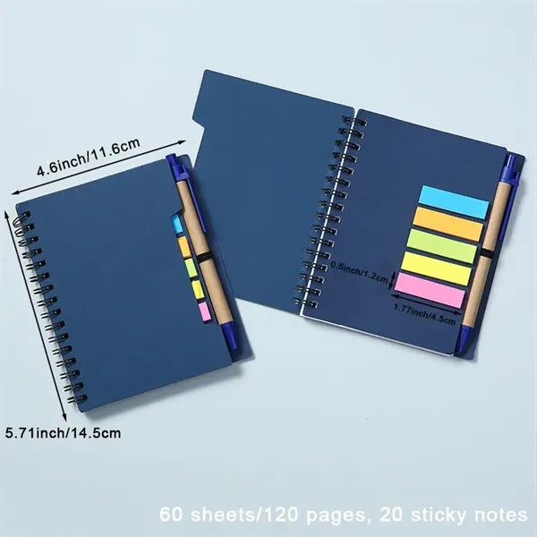 Hardcover Spiral Notebook with Pen and Sticky Notes