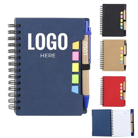 Hardcover Spiral Notebook with Pen and Sticky Notes