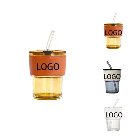 Bamboo Glass Coffee Drink Cup With Straw