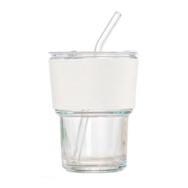 Bamboo Glass Coffee Drink Cup With Straw