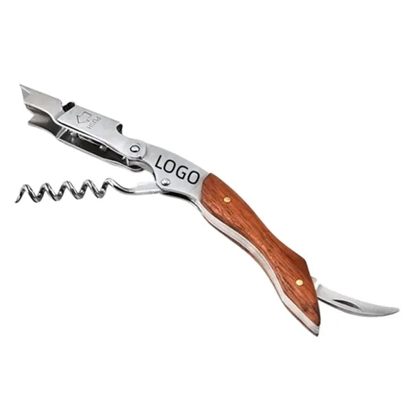 Corkscrew and Bottle Opener with Serrated Knife