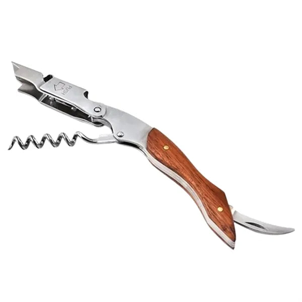 Corkscrew and Bottle Opener with Serrated Knife