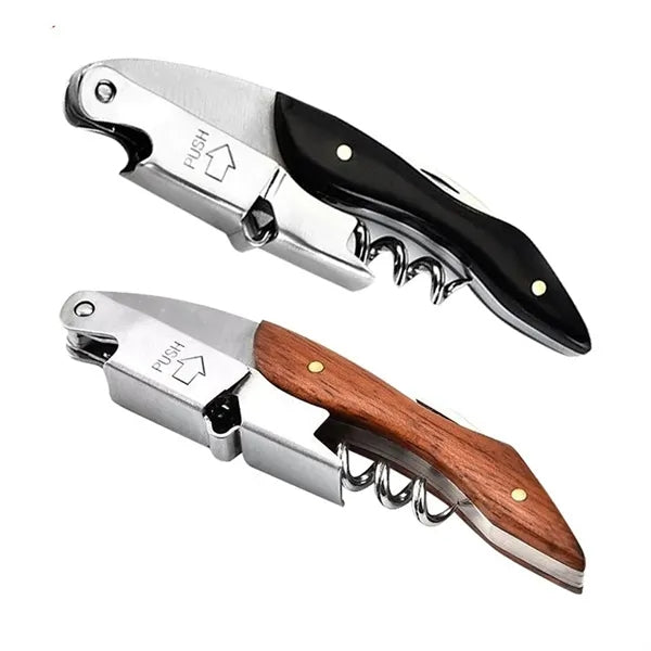 Corkscrew and Bottle Opener with Serrated Knife