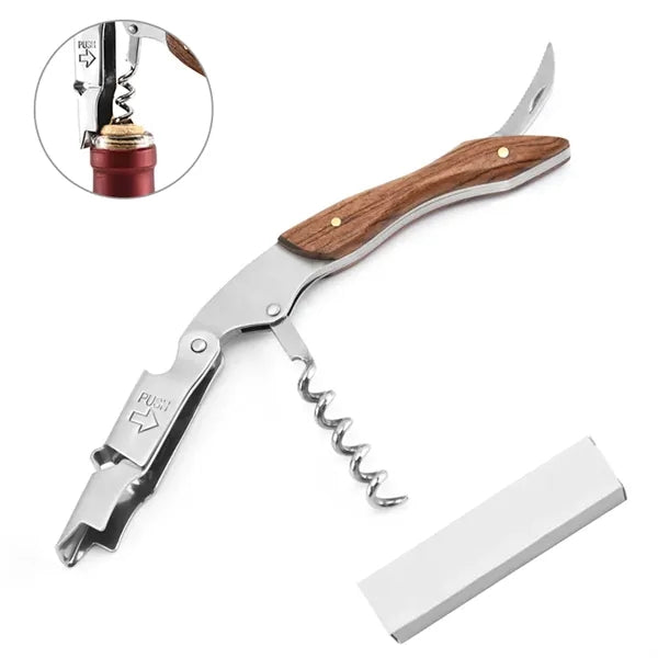 Corkscrew and Bottle Opener with Serrated Knife