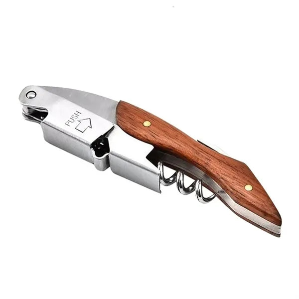 Corkscrew and Bottle Opener with Serrated Knife