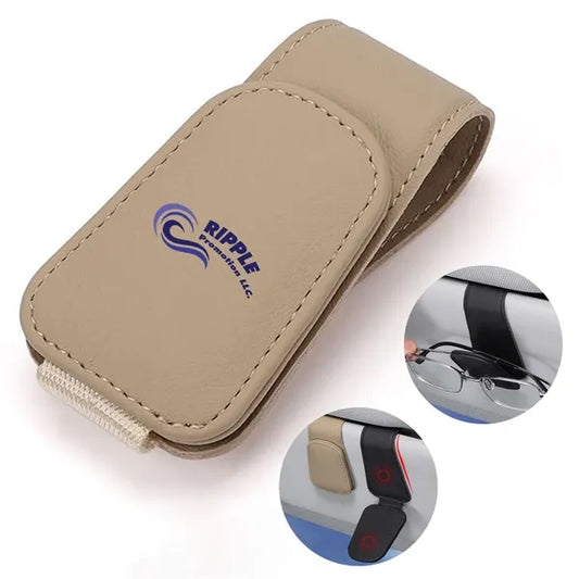 Leather Car Visor Business Card Sunglass Holder