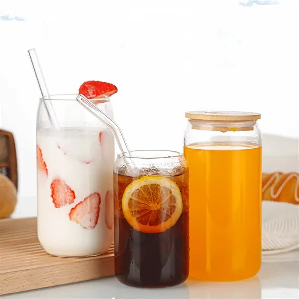 16Oz Pint Glass With Straw & Bamboo Lid