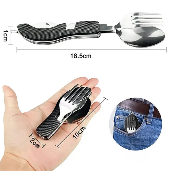 Multifunctional Outdoor Foldable Cutlery with Knife, Fork an