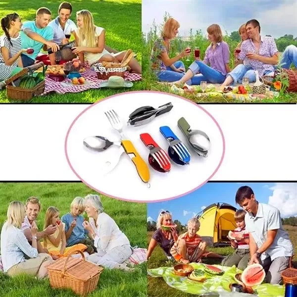 Multifunctional Outdoor Foldable Cutlery with Knife, Fork an