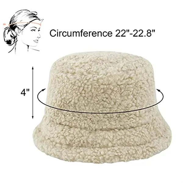 Women Winter Bucket Hat Warm Cloche Faux Fur Fisherman Cap
