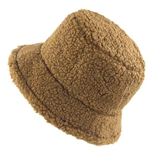 Women Winter Bucket Hat Warm Cloche Faux Fur Fisherman Cap