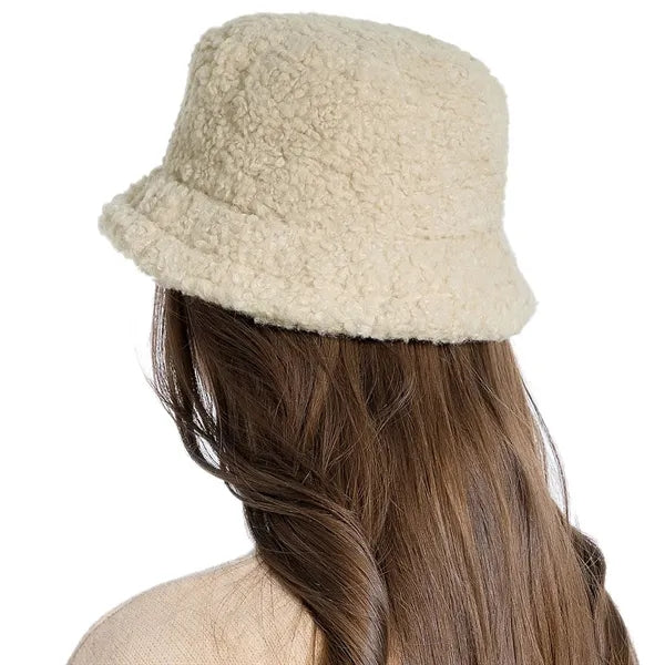Women Winter Bucket Hat Warm Cloche Faux Fur Fisherman Cap